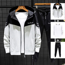 Mens casual sports clothes a set match with trendy handsome clothing suit first middle school student mens first autumn jacket