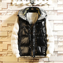 Winter cotton waistcoat male trend handsome man with hat waistcoat Teen Student Casual Jacket outside wearing down cotton vest