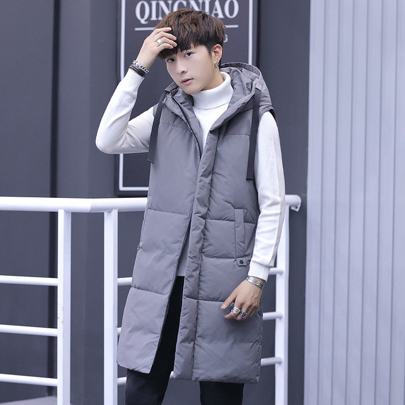 Cotton vest men's autumn and winter mid-length jacket teen students handsome trend outside wearing vest down cotton vest