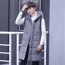 Cotton waistcoat Mens autumn Winter in Long Jacket Teen Students Handsome with Shoulder Down Cotton Vest Outside of the Cotton Waistcoat
