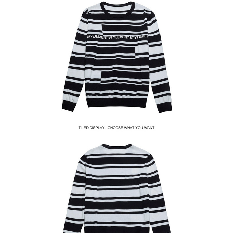 Áo len nam mùa thu đông mới sọc cổ tròn áo len dài tay trẻ trung áo len áo len đường phố B - Kéo qua hoodie nam