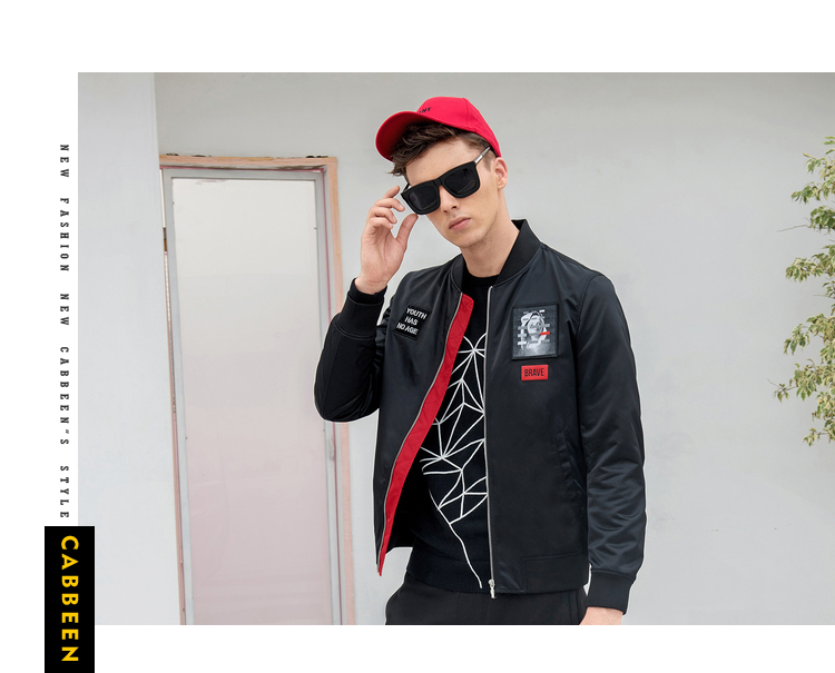 Carbine Men In Slim Pilot Jacket Đen Thanh niên Áo bóng chày giản dị Tide Fall Winter B bomber bóng chày