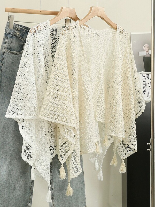 Bohemian Style Lace Sun Protection Cardigan for Women, Thin Shawl for Summer, Paired with a Slip Dress, Outerwear Cover-Up Jacket