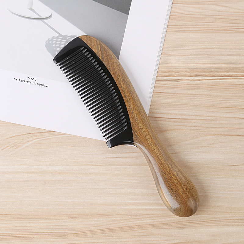 Natural sandalwood comb household with horn comb thicker engraved anti-static portable head massage comb