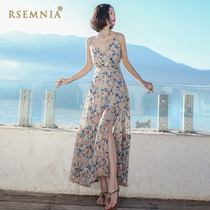 Rsemnia Summer Women Dress With Fork-Free Harnesses Snowspinning Display Slim Fit Dress Long Beach Skirt Seaside Resort Tide