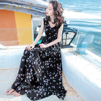 Rsemnia Summer Womens V Collar Skirt Sleeveless Chiffon Dress Long Skirt Bohemia Resort Tide