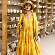 Rsemnia2021 spring and summer new fashion dress V collar big dress temperament Lady Korean backless long skirt