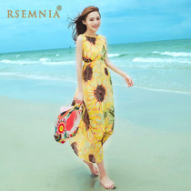 Rsemnia Sleeveless Long Dress Chiffon Print Bohemia Long Dress Holiday Beach Dress Long Skirt Dress