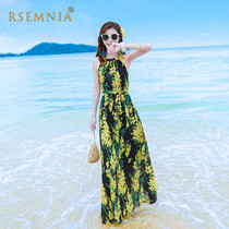 Rsemnia summer womens sling dress chiffon print dress Bohemia long dress seaside holiday