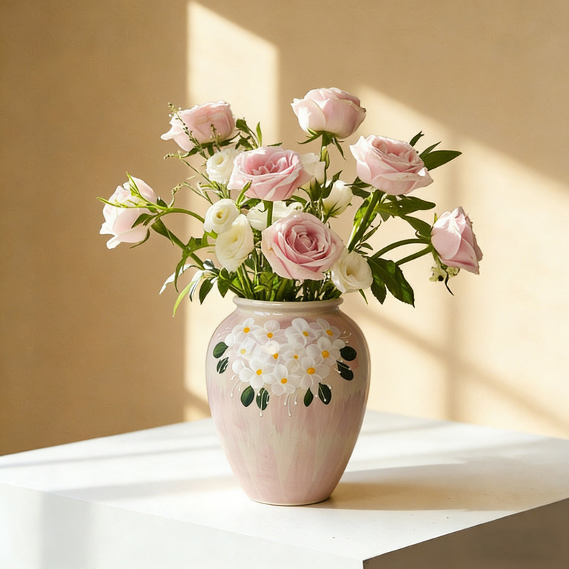 Jingdezhen Pink Ceramic Vase with Hand-Painted Floral Patterns, Suitable for Fresh Flowers, Indoor Decoration, and as a Decorative Vessel Jingdezhen Pink Ceramic Vase with Hand-Painted Floral Patterns, Suitable for Fresh Flowers, Indoor Decoration, and as a Decorative Vessel