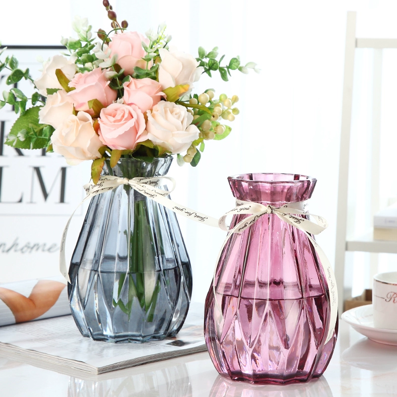 [Bộ hai món] Bình thủy tinh màu trong suốt đơn giản trồng cây thủy canh phong phú vinh hoa tre trúc trang trí cắm hoa đồ trang trí - Vase / Bồn hoa & Kệ