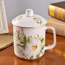 High-grade gold bone china cup large capacity ceramic office Conference Cup Gift mug Milk Cup with lid