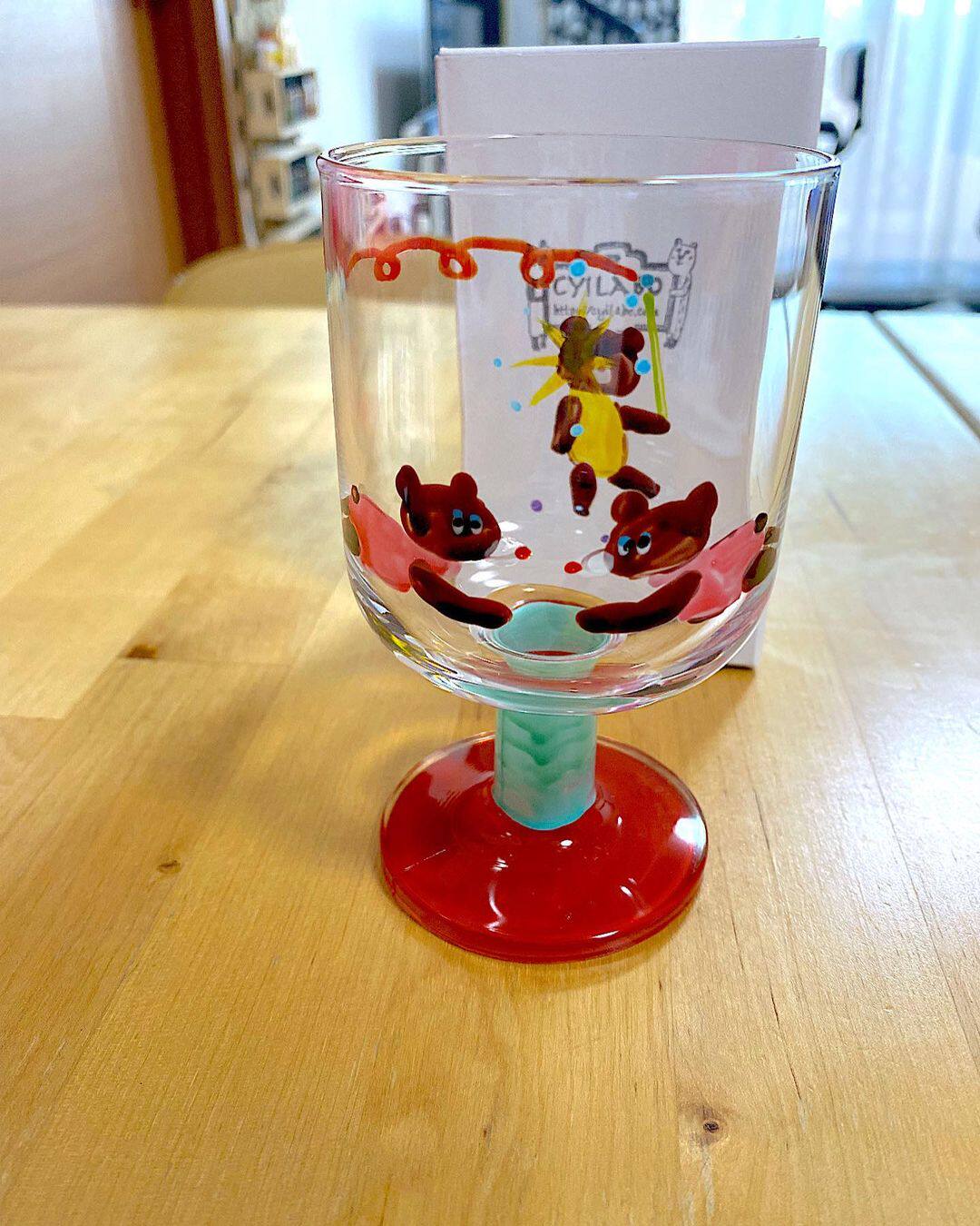 Japanese gas writers exhibition CYILABO hand-painted glass high-footed cup sweet cup panda cuddly fairy tale