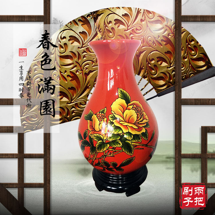 The Tin Shui Two brushes with brush carved lacquered vase lacquer special production country non-relic craft gift pendulum decoration spring color full garden deceit vase