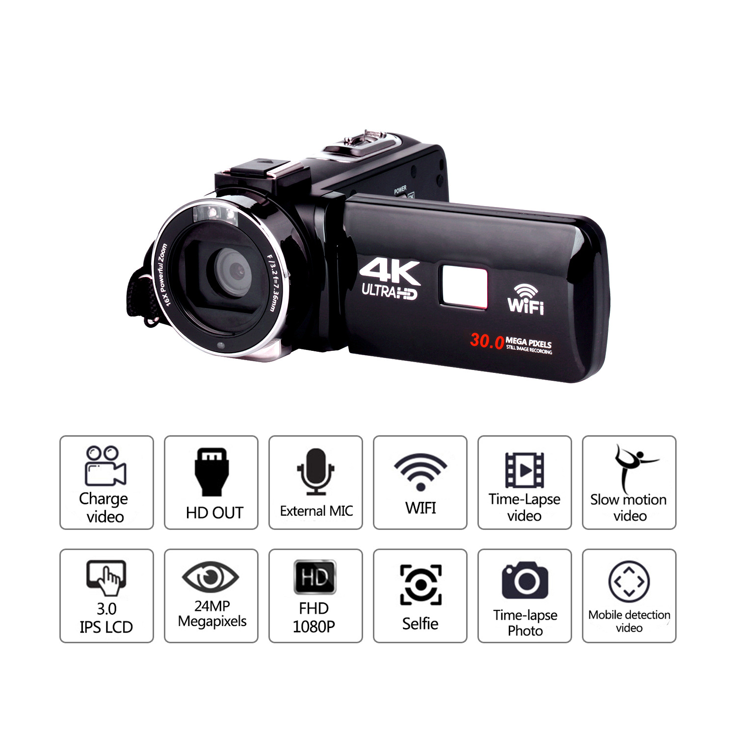 Camera kỹ thuật số tầm nhìn ban đêm của Camry / KOMERY 4K Camera Wi-Fi HD bên ngoài ống kính góc rộng