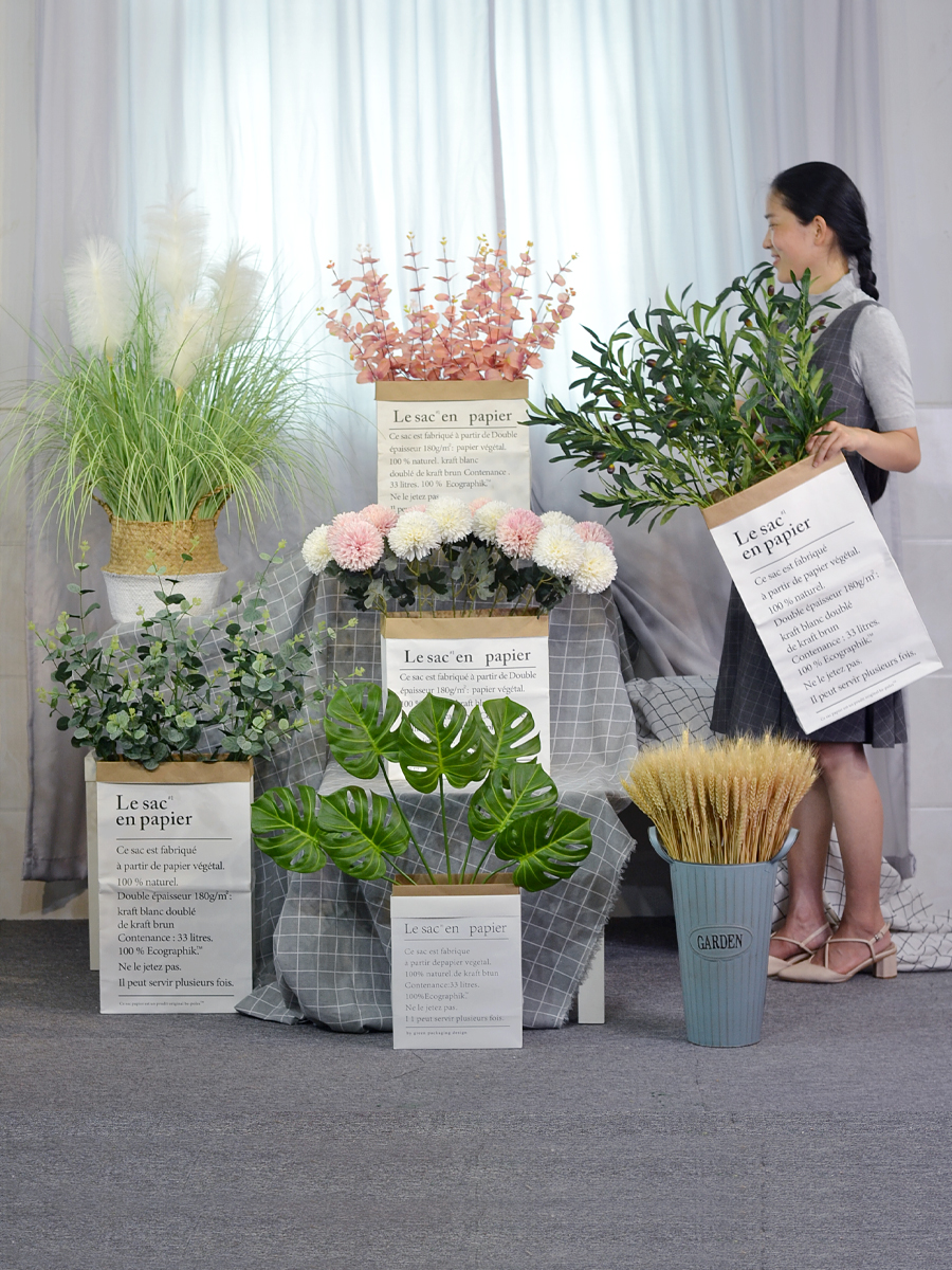 Nordic style ins kraft paper bag Eucalyptus leaf simulation flower decoration Living room window fake flower plant soft decoration