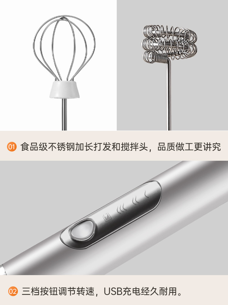 Coffee Frother, Household Electric Milk Frother, Mini Rechargeable Small Handheld Milk Cap Stirrer, Frother