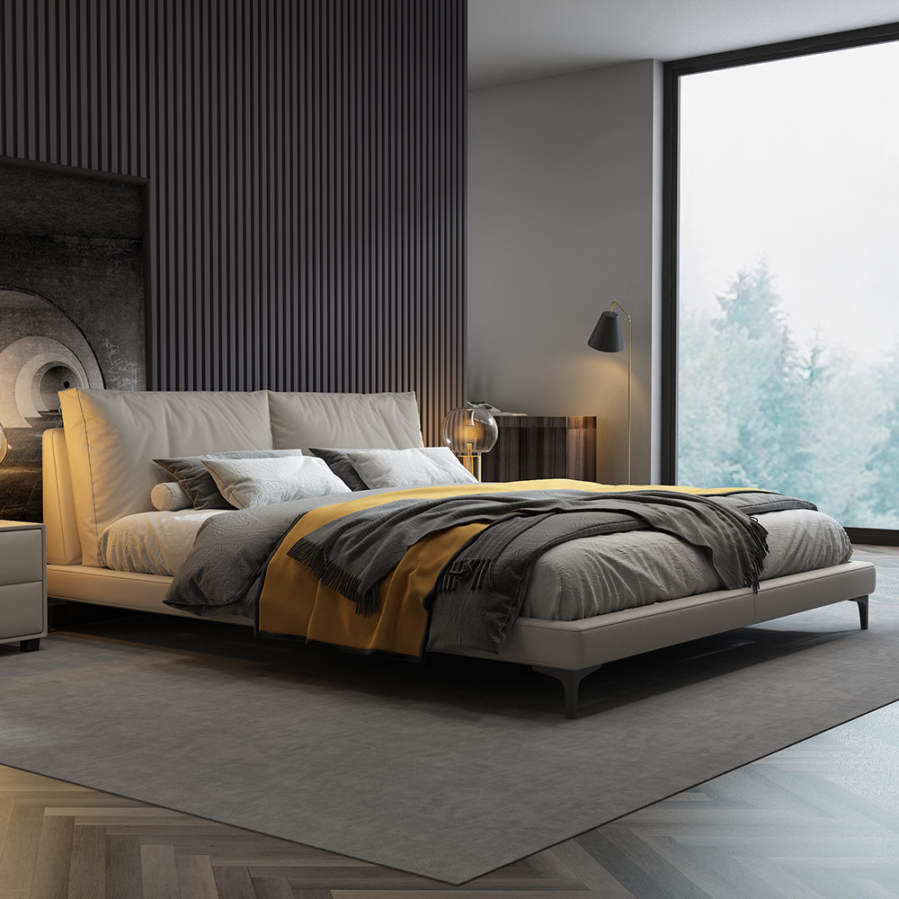 Technology Budding Master Bed Limit Modern Fabric Bed High - foot Scenber in red double bed Italian luxury