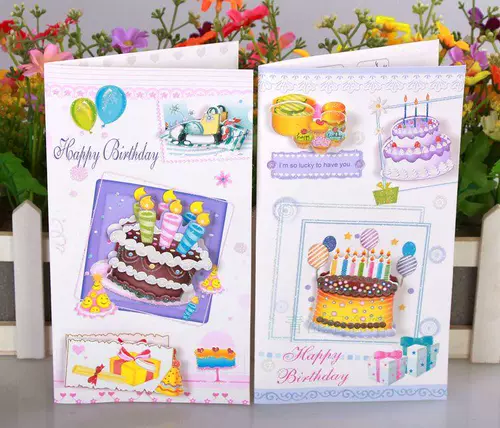 Детская мультяшная открытка, трехмерные милые карточки, подарок на день рождения