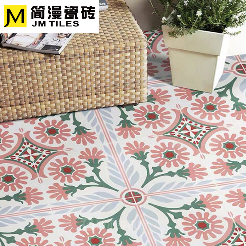 Nordic retro ins all-ceramic sunflower flower brick pink antique floor tile non-slip kitchen powder room balcony tile