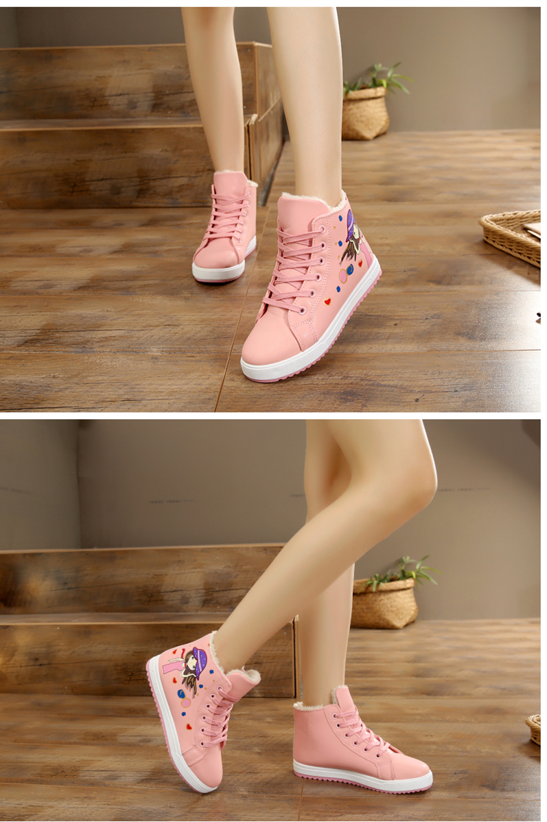Mùa đông cộng với nhung nữ giày cotton nữ không thấm nước Giày cao gót chống trượt cho học sinh Giày nữ ấm 32-40 yard giày thể thao nữ cổ cao đen