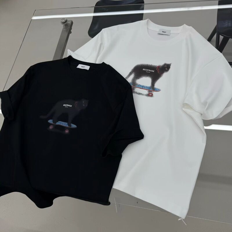 Jingchi New Summer Short-Sleeved Heavyweight T-Shirt with Loose Letter Print Round Neck Trendy Brand Top