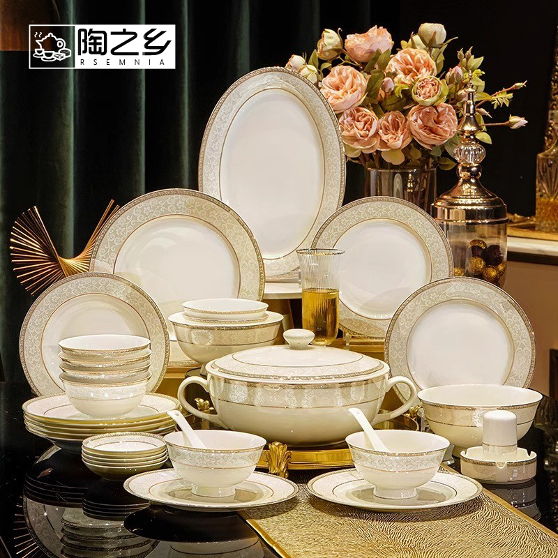 Rsemnia Light Luxury Jingdezhen Bone China Dinnerware Set, High-End Ceramic Bowl and Plate Set for Home Use, Housewarming Gift Rsemnia Light Luxury Jingdezhen Bone China Dinnerware Set, High-End Ceramic Bowl and Plate Set for Home Use, Housewarming Gift