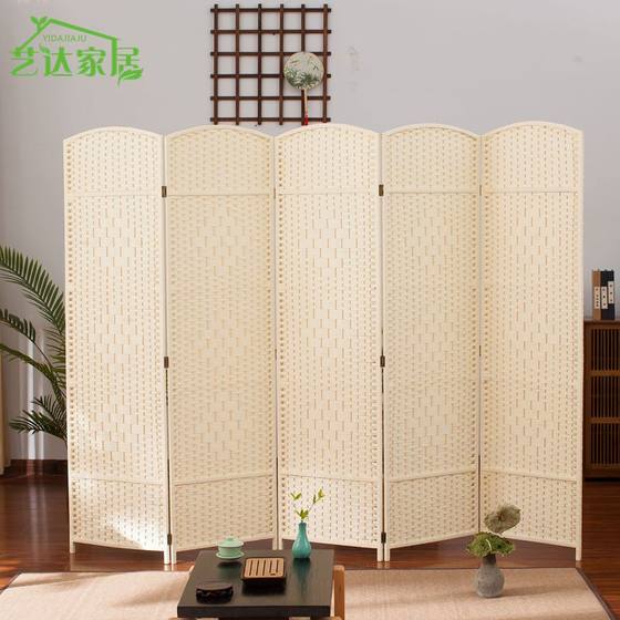 Straw screen partition modern minimalist shelter home living room bedroom simple folding mobile folding screen solid wood folding screen