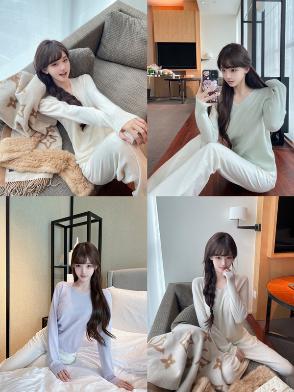 Yejia Nailah Highly Recommends the Practical and Luxurious Cashmere/Wool Double-Layer Base Knit V-Neck Top for Women!