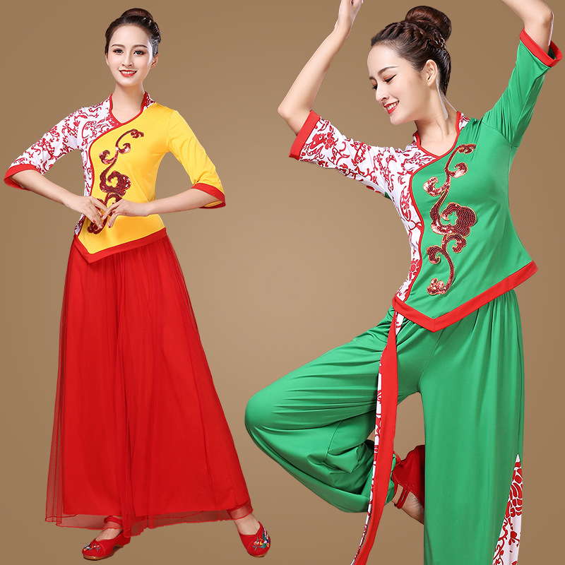 Square dance half-body dress 2021 new suit Seedlings Song Dance Performance Costumes Women Fan Subdresses 2 People Turn Clothes