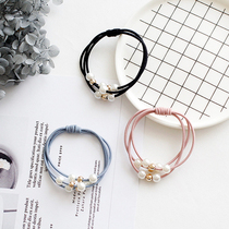 Korean version High elastic Zahair Hair Rope Trinket Hand Knotted Leather Fascia Head Rope 3-In-Three Pearls Bottom Hair Ring