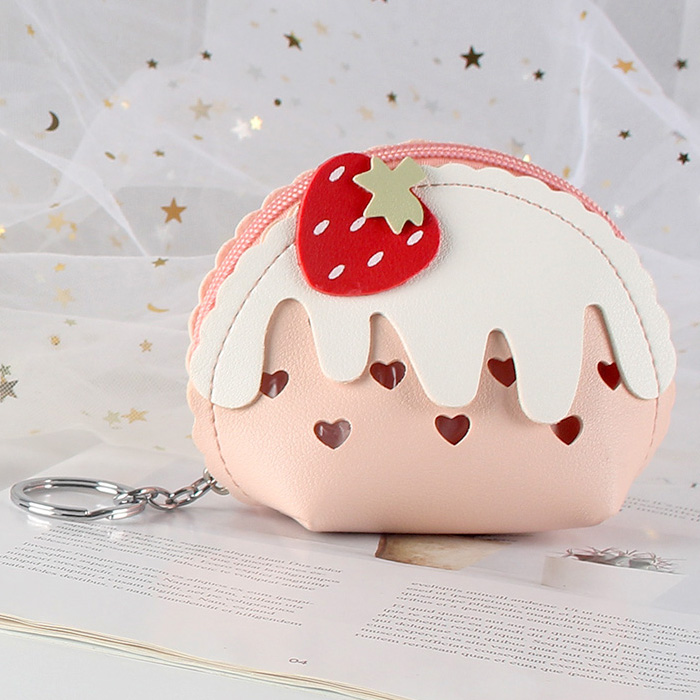 Strawberry Ice Cream Cute Mini Zero Wallet Small Coin Zero Money Small Bag Shake Bracelet Student Wallet Woman Short