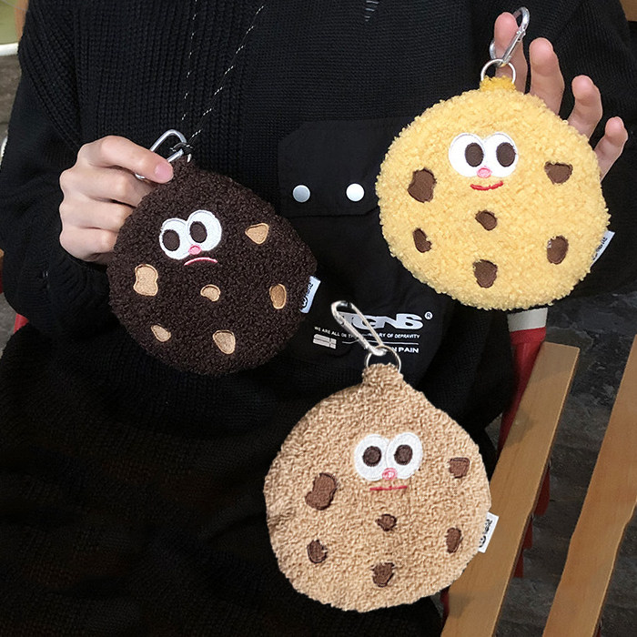 Cookie Cookie Bag Smiley Face Adorable Plush Hanging neck Strange Expression Headphone Bag card Pack Contained Zero Wallet Gift-Taobao