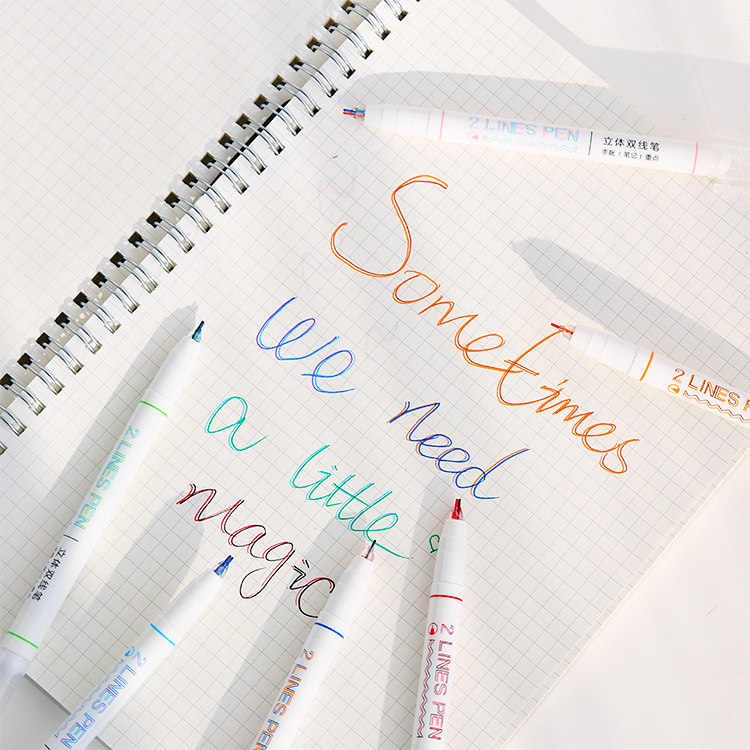 Double line pen cute girl double color label label stereo color handwriting pen stationery