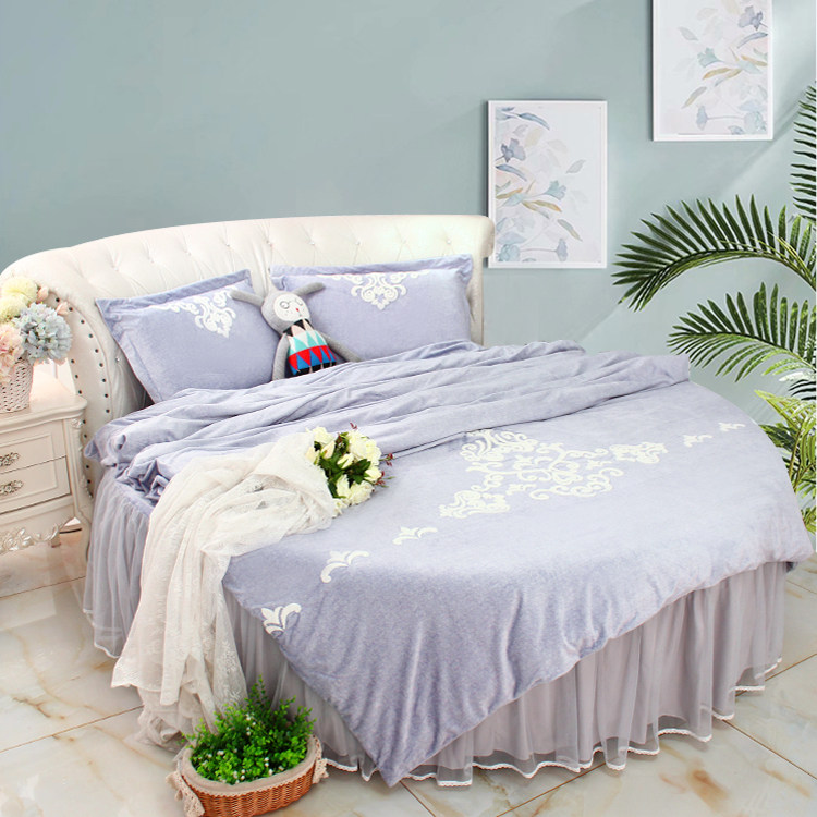 New special selling snow mink suede big red towel embroidered round bed four sets round sheet round covered bed cover crystal suede warm
