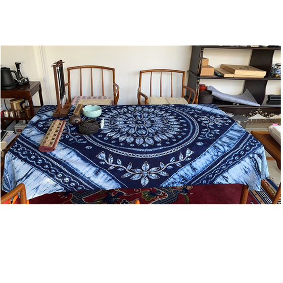 Yunnan ethnic handmade tie-dye tablecloth door curtain bed sheet home restaurant bed flag blue dyed gift for foreigners