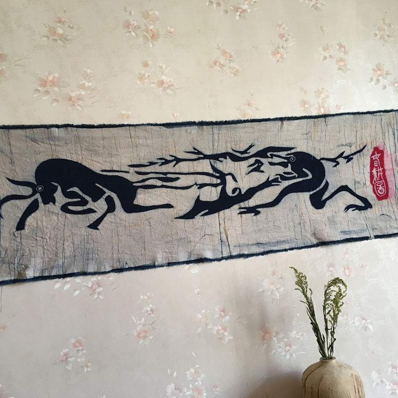 Hand painted wax dyeing and painting wall-mounted ethnic wind Write a home folk restaurant Decorative Zdyeing Cloth Great Deal Production Gift-Taobao