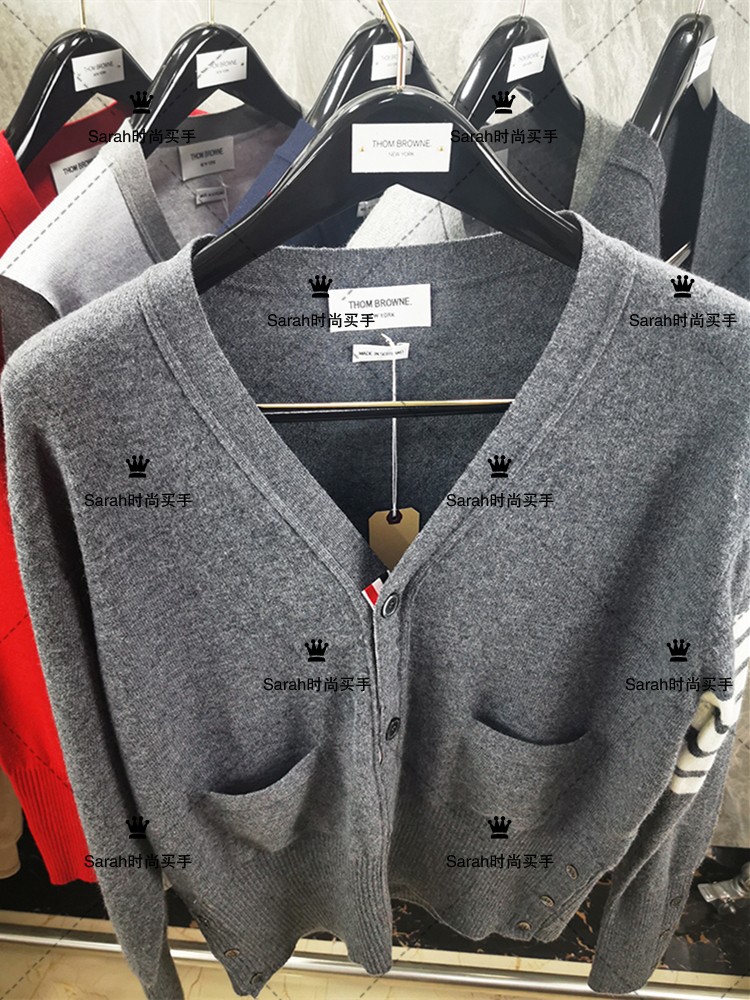 Thom Browne 20 AWTB Classic V-Neck Wool Knit Cardigan Cashmere Sweater Men's and Women's Coat