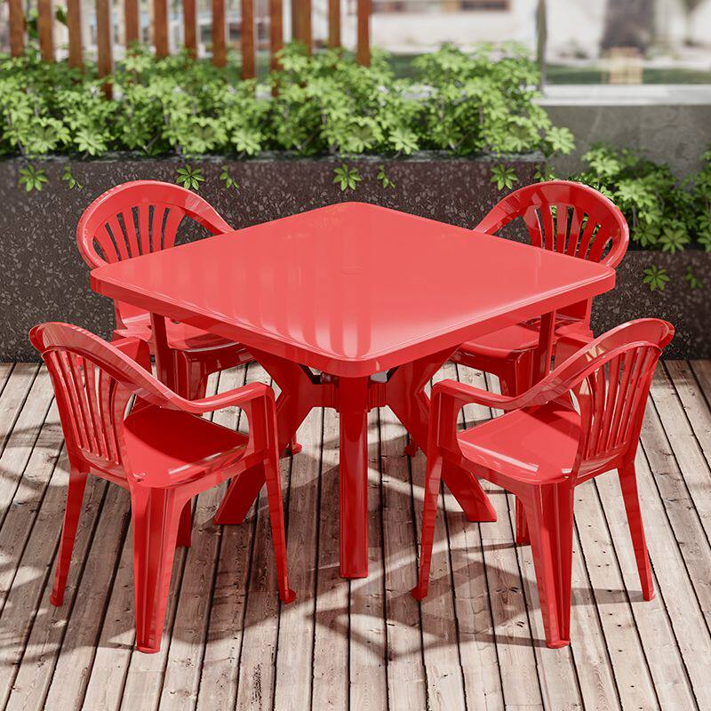 Outdoor Thickened Garden Patio Leisure Plastic Table and Chair Set, Stylish and Luxurious Dining Table and Chair Set for Cafes