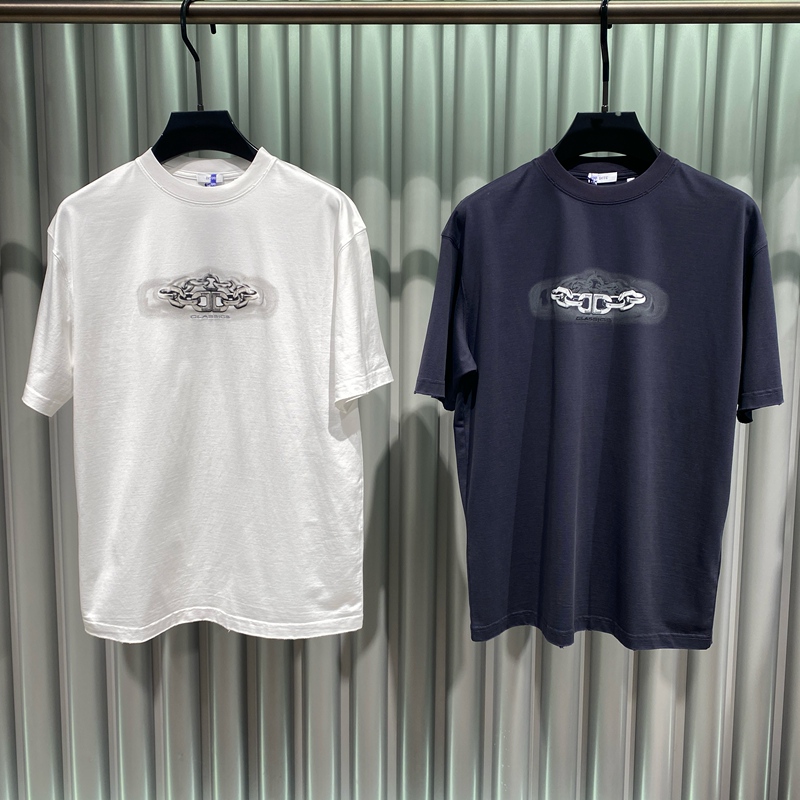 In Stock Dite/迪特 26 Spring/Summer Dark Blue and White Men's Bracelet Print Distressed Round Neck Short Sleeve T-Shirt