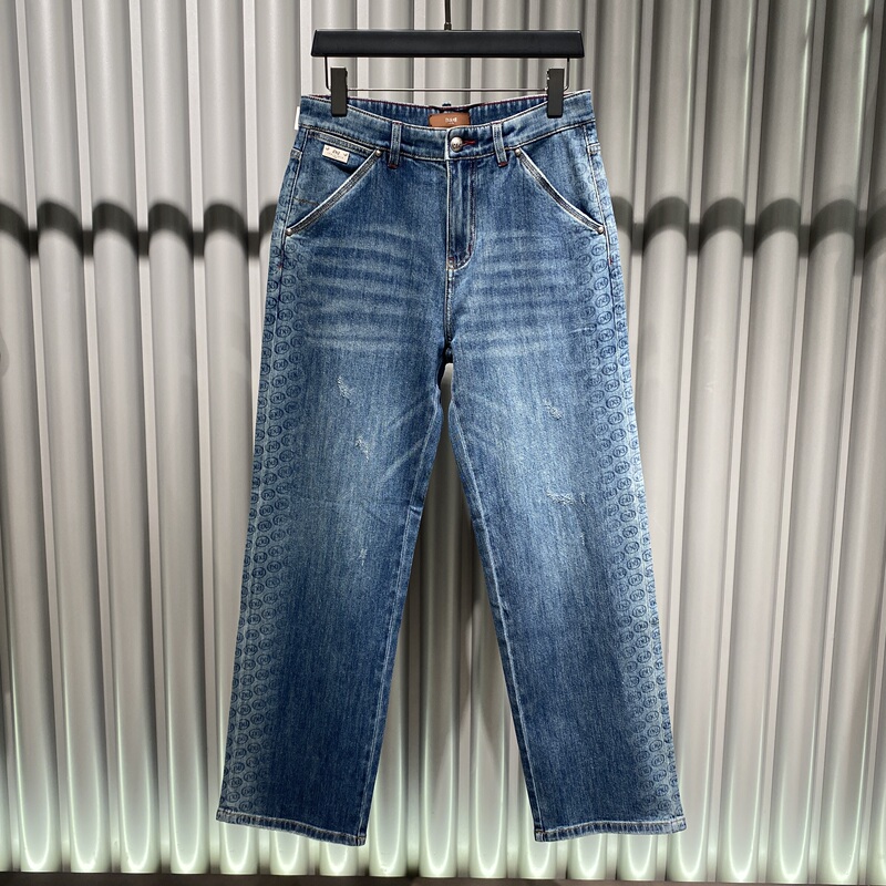 In Stock Dite/迪特 26 Spring/Summer Blue Men's Side-Printed Logo Washed Distressed Denim Pants