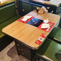 Solid wood smoke-free hot pot table Induction cooker integrated commercial barbecue restaurant Marble restaurant barbecue table and chair customization