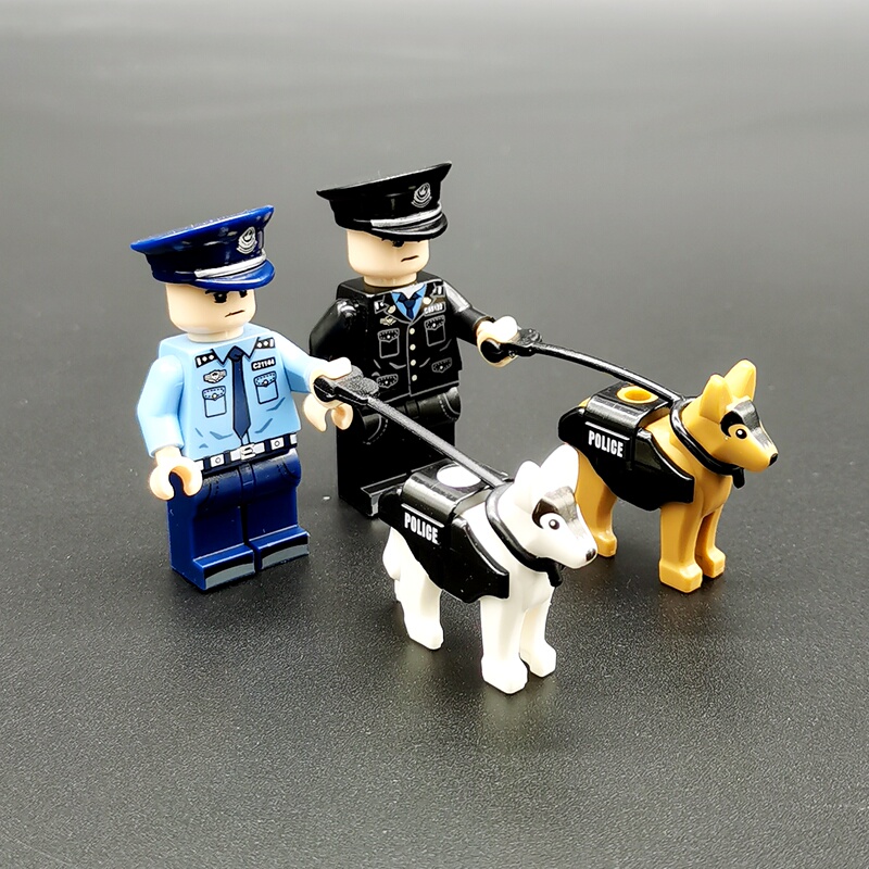 Police Minifigure with Leash, Bulletproof Vest Accessories, Building Block Minifigure, Police Dog, Puppy, Military Search and Rescue Dog, Assembly Toy