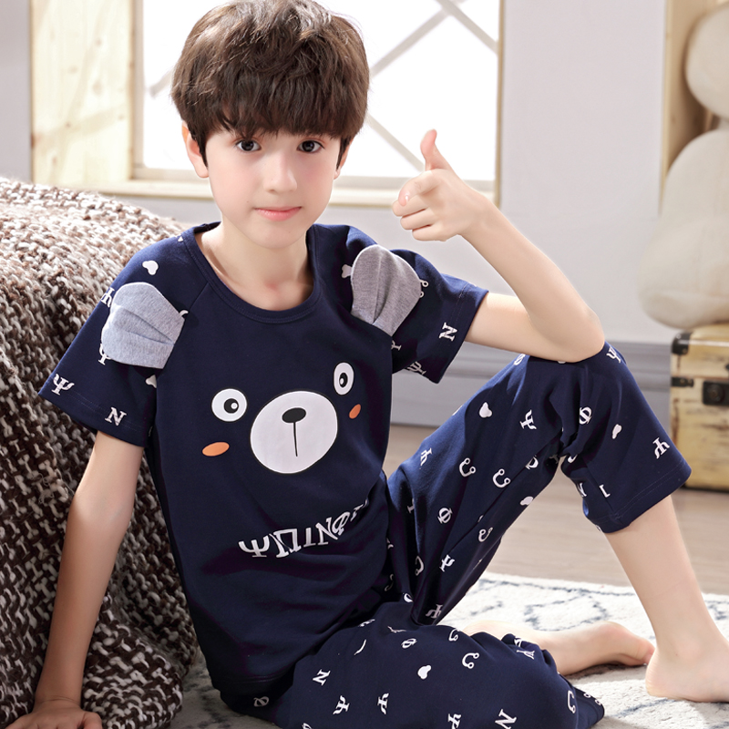 Cậu bé pajama quần ngắn tay tuổi teen trẻ béo bông nhà quần áo trẻ em childrens lớn đặt bông phim hoạt hình.