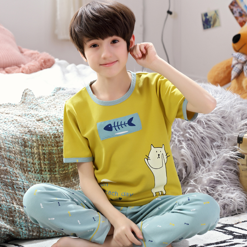 Cậu bé pajama quần ngắn tay tuổi teen trẻ béo bông nhà quần áo trẻ em childrens lớn đặt bông phim hoạt hình.