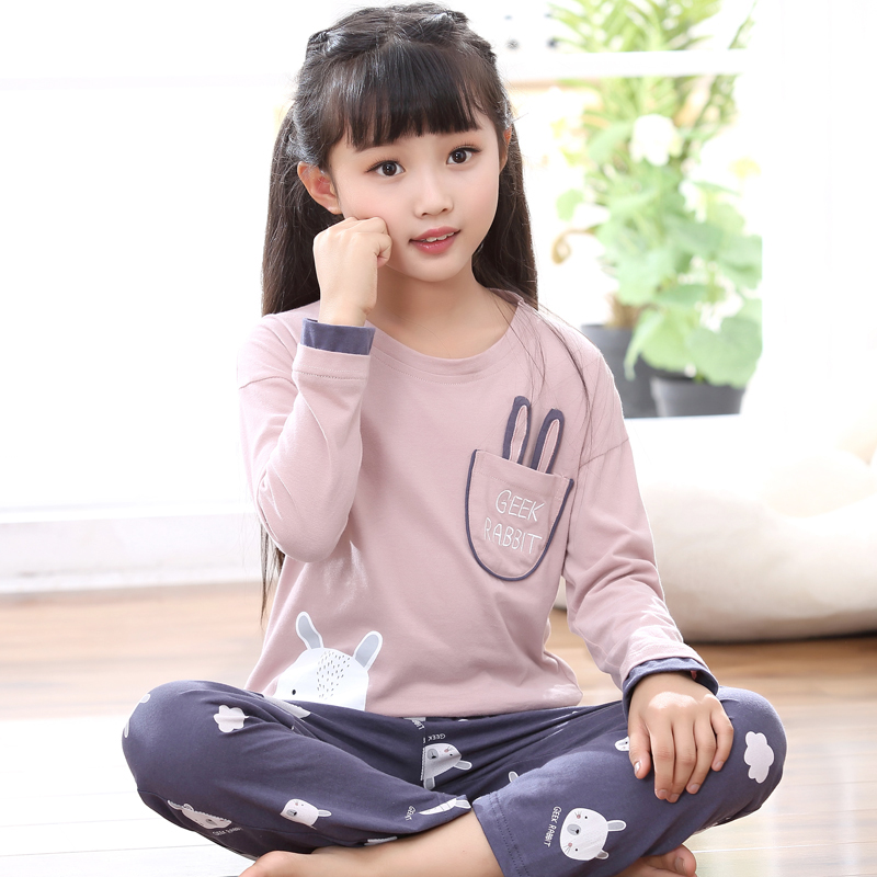 Children's Pajamas Girls Spring and Autumn Pure Cotton Long Sleeves 2024 New Suits Girls Big Children Home Clothes Thin Summer Style