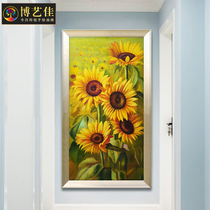 Genguan Decoration Painting Modern Minimalist Pure Hand Painted Oil Painting Sunflower Flower Vertical version of oil painting Aisle Corridor Mural