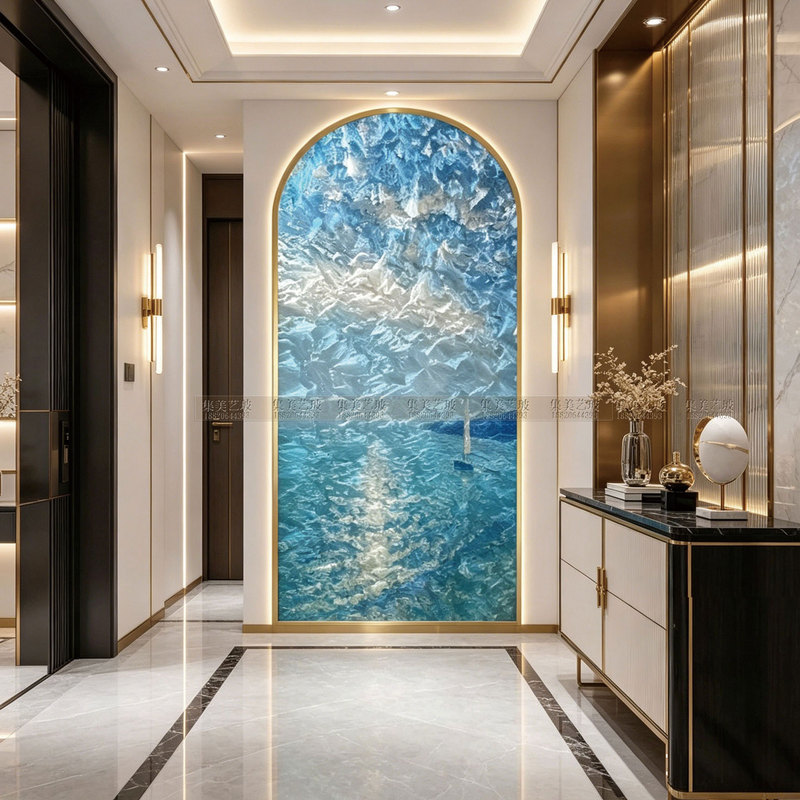 Modern Art Glass, Purely Handmade Enamel Color Filigree Screen Partition for Entryway, Hallway, Living Room, and Bedroom, Tempered and Translucent