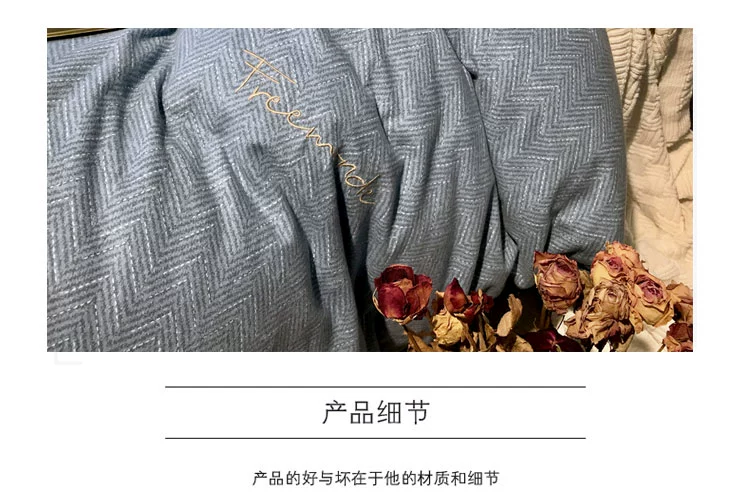 80 rắn màu bông cotton dày chải denim hai mặt đơn giản giường chăn ấm đồng bằng - Bộ đồ giường bốn mảnh