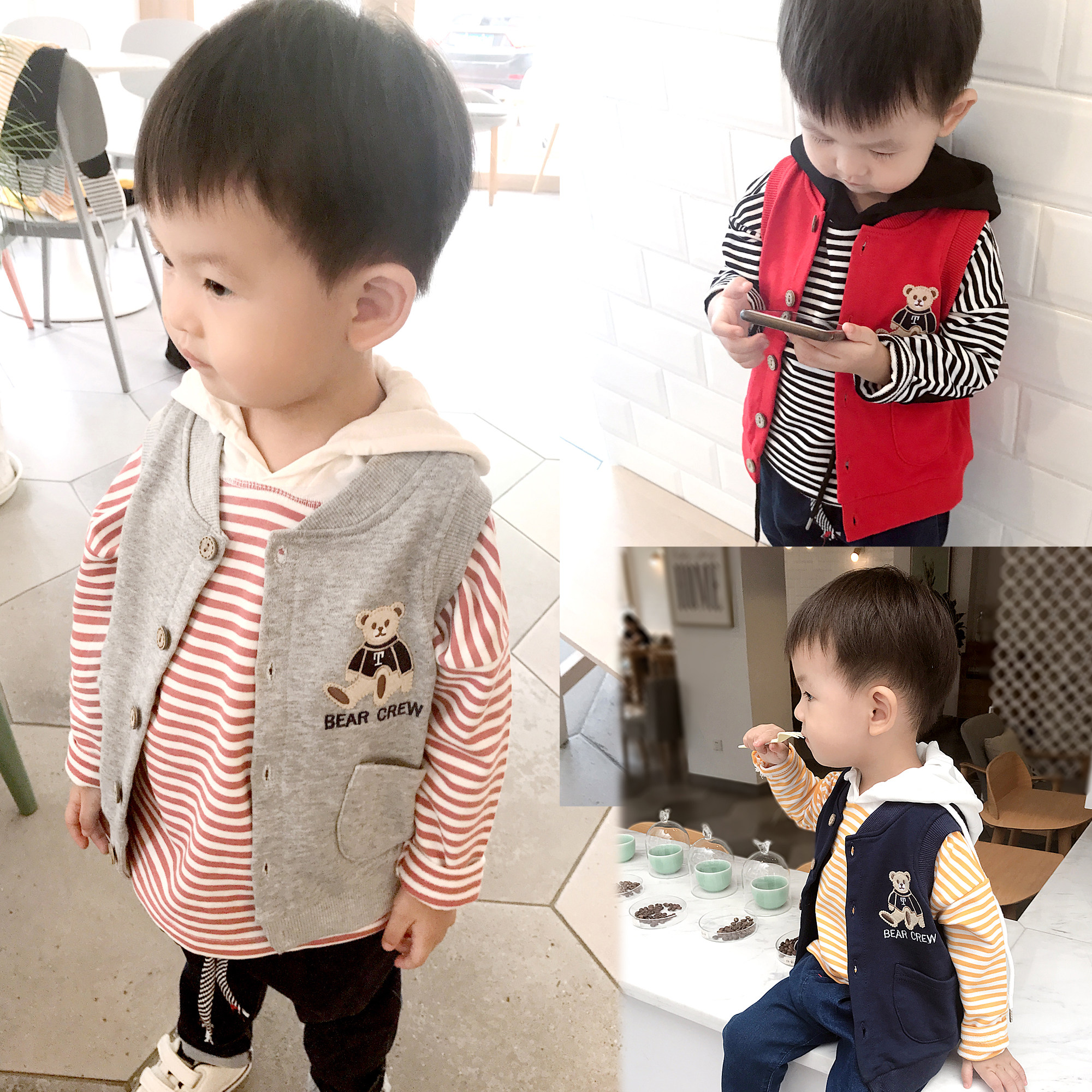 Boy Waistcoat Spring Autumn Slim Fit New Children Vest Autumn Clothing Girl Pure Cotton Kan Shoulder Foreign Pie Baby Waistcoat Jacket